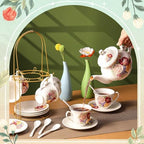 Zhehao 20 Pcs Porcelain Tea Set for Adult, with Metal Holder, Groovy - Image 6