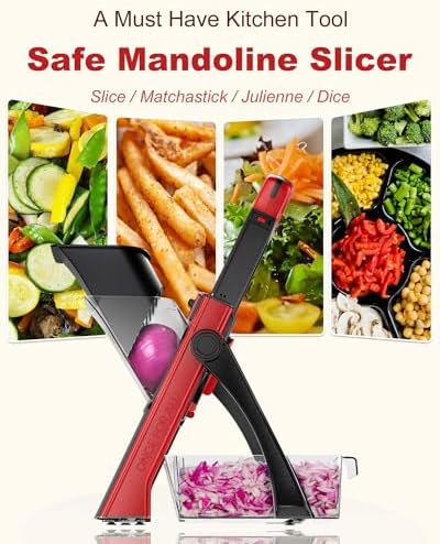 ONCE FOR ALL Safe Mandoline Slicer Plus with Peeler, Bigger Size, Red - Image 6