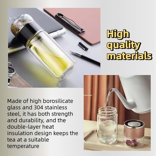 Glass Infuser Tea Cup, 3-in-1 Design with Built-in Filter, Double Layer Insulated Tea Bottle with Lid, Portable Loose Leaf Tea Steeper for Home Travel Office Use - Image 6