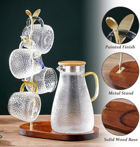 Coffee Mug Tree with Wooden Base, Metal Coffee Cup Holder for Countertop, Coffee Mug Stand for Kitchen Counter, Mug Rack Display for Counter Top Kitchen Organizer with 4 Hooks,Gold - Image 3
