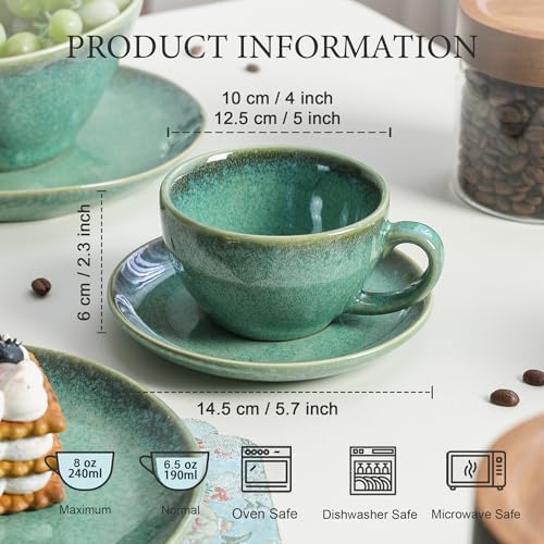 Henten Home Ceramic Latte Cups with Saucers, Coffee Cup Set of 4 - Image 2