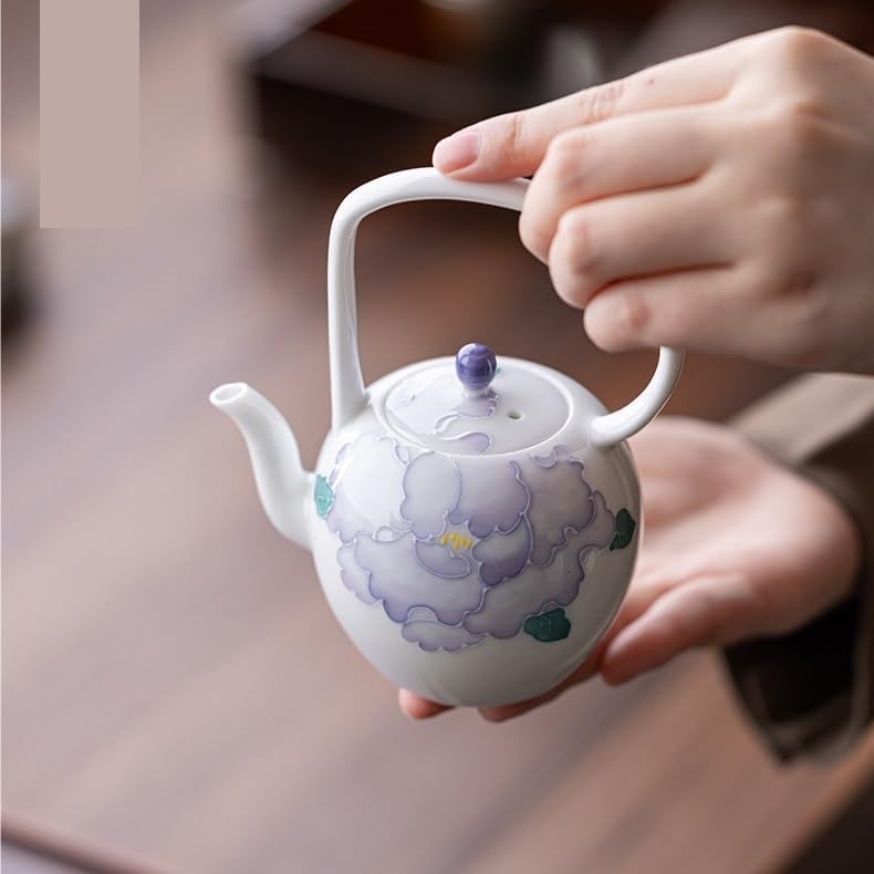 Tea Kettle Purple Peony Handle Teapot New Chinese Simple Teapot Exquisite Afternoon Teapot Single Pot Kung Fu Tea Set Tea Cup Ceramic Tea Infuser - Image 6