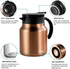 Tiken 34 Oz Thermal Coffee Carafes For Keeping Hot, Double Wall Stainless Steel Insulated Coffee Carafe, 1 Liter Beverage Pitcher (Copper) - Image 3