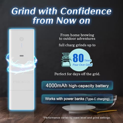 A2 White Portable Electric Coffee Grinder, Cordless Burr Grinder - Image 3