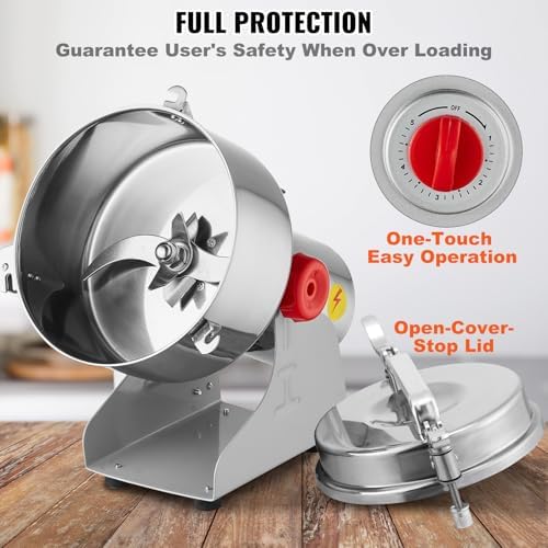VEVOR 2000g Electric Grain Mill Grinder, High Speed 3400W Commercial Spice Grinders, Stainless Steel Pulverizer Powder Machine, for Dry Grains Spices Cereals Coffee Corn Pepper, Swing Type - Image 5