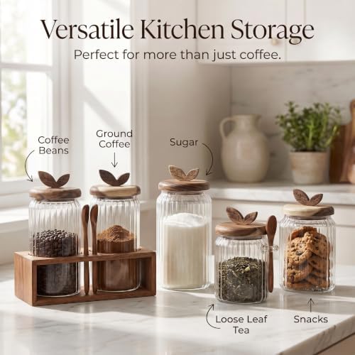 Coffee & Sugar Canister Set, 2 x 34 fl oz Airtight Glass Jars - Image 4