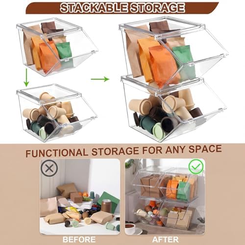 Yerliker 12 Pcs Clear Plastic Storage Bins with Lids Stackable Pantry Storage Organizer Kitchen Cabinet Organizers Ideal Containers for Coffee Pod Tea Sugar Bag Cabinet Home (Extra Large) - Image 4
