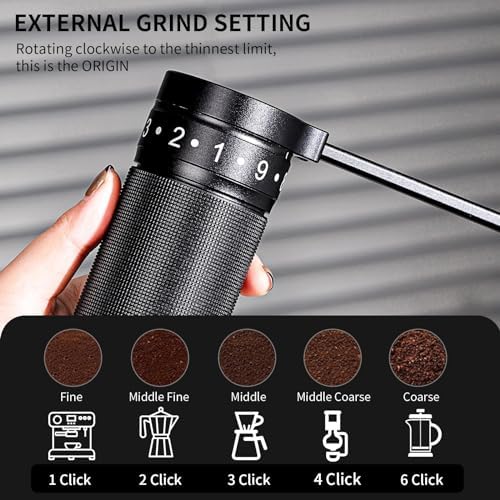 Bincoo Manual Coffee Grinder Manual Foldable Handle– Espresso Hand Coffee Grinder Burr,Compact and Portable for Home/Travel/Camping (Black) - Image 2