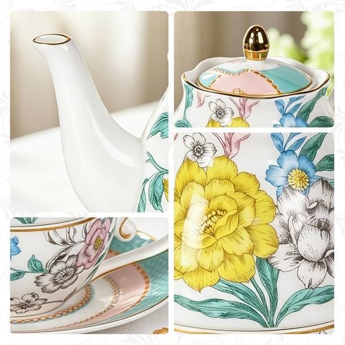 KAMMAK Tea for One Set, Ceramic Teapot, Bone China Tea Set, Cup and Saucer - Image 4