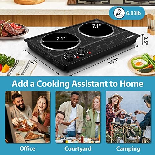 CUSIMAX Double Burner Electric Hot Plate for Cooking, 1800W, Black Marble - Image 5