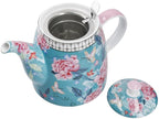 London Pottery Classic Ceramic Bell -shaped Teapot, 1 Litre (33.8 Fl oz), Teal Floral, Vintage Flowers and Butterfly Patterns, Stainless Steel Tea Infuser, English Style Tea Pot for Afternoon Tea - Image 4