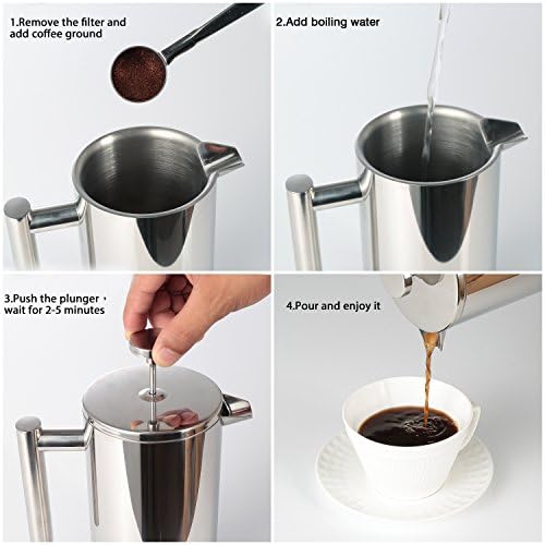 French Press Coffee Maker – Stainless Steel French Press, 34 ounce/1000ml Capacity - Image 4