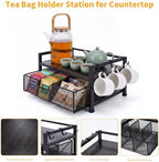 Tea Bag Organizer,Coffee Bar Organizer,Teabag Holder & Coffee Station with Storage Drawer,Wood Tea Station Chest Display Container Box for Countertop Kitchen (Grey) - Image 2