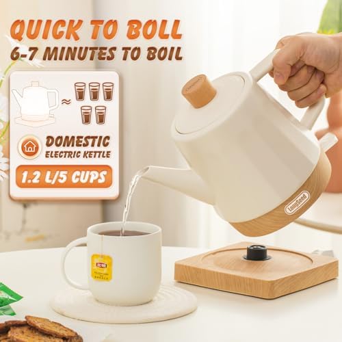 Ceramic Electric Kettle, Automatic Shut Off Tea Kettle & Hot Water Boiler Pot For Coffee & Tea, Prevent Boil Dry, 1.2L 1000W, Cream White - Image 3