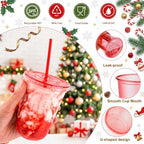 tchrules 100Pcs 16oz Red Plastic Disposable Party Cups with Lids and Straws - Image 3