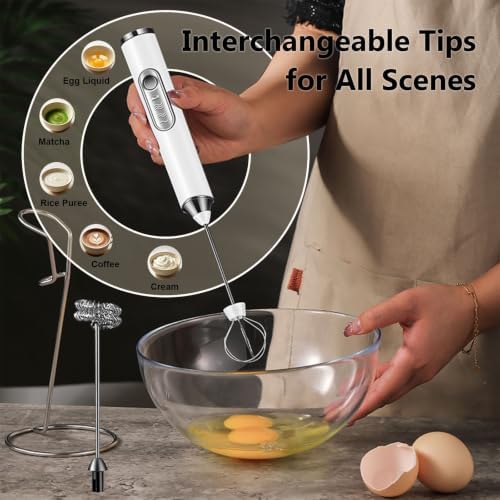 Milk Frother Handheld with Stand Electric Coffee Foamer Wand 3 Speed Whisks - Image 2