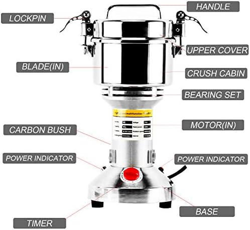 Homend High Speed 500g Electric Grain Mill Grinder Powder Machine Spice Herb Grinder 2500W 70-300 Mesh 36000RPM Stainless Steel Commercial Grade for Kitchen Herb Spice Pepper Coffee (500g) - Image 3