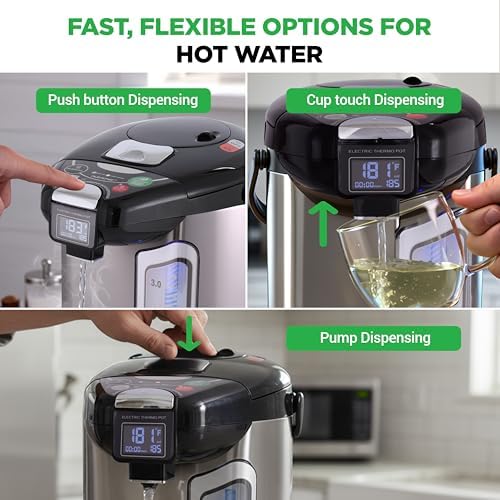 NutriChef Digital Water Boiler and Warmer - 3L/3.17 Qt Stainless Electric Hot Water Dispenser w/ LCD Display, Rotating Base, Keep Warm, Auto Shut Off, Safety Lock, Instant Heating for Coffee & Tea - Image 2