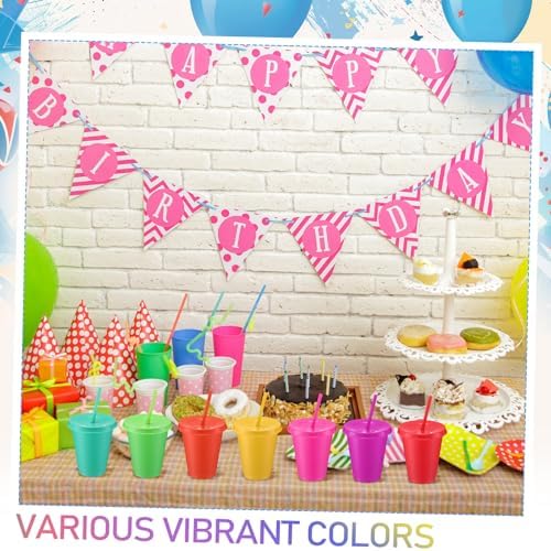 Sieral 30 Pack Reusable Plastic Cups with Lids Straws,Candy Colors - Image 3