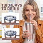 20 oz Tumbler with Handle Stainless Steel Insulated Coffee Tumbler with Lid and Straw Double Wall Vacuum Insulated Coffee Mug Leak Proof Travel Mug Tumbler for Hot and Cold Drink (Rose Gold,4pack) - Image 4