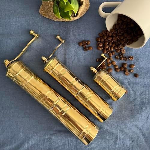 Turkish Coffee Grinder Set of 3 - Brass Manual Mill with Folding Handle and Adjustable Grind for Coffee Beans and Black Pepper Only, Not for Salt, 8.7, 7 and 3.3 Inch, Gold Kitchen Decor Gift - Image 6