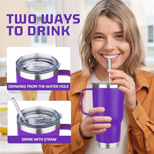 20 oz Tumbler with Handle Stainless Steel Insulated Mug with Lid and Straw - Image 4