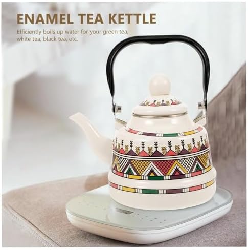 RSBFER Vintage Floral Enamel Tea Kettle - Quick Heating Stovetop Teapot with Cool Touch Porcelain Handle for Hot Water, No Whistling,Orange,1.7L - Image 4