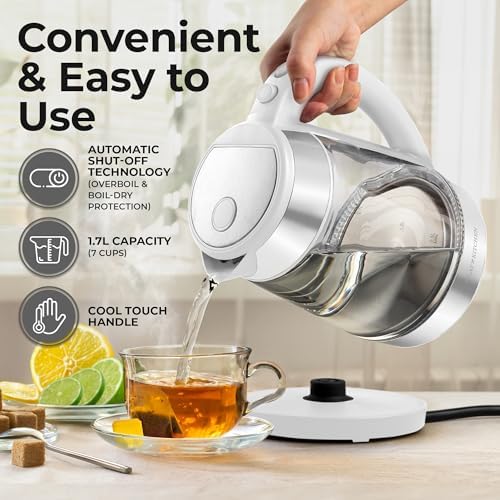 Zulay Kitchen Fast Boiling Electric Water Kettle - 1.7L, 1500W, Auto Shut-Off for Overboil & Boil Dry Protection, Cool-Touch Handle, 360° Base - Rapid Teapot Boiler For Coffee & Tea - White - Image 3