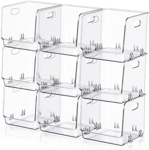 9 Pcs Clear Plastic Storage Bins Stackable Pantry Organizer by Ferrochef