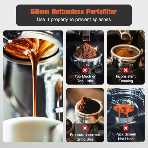 58mm Bottomless Portafilter with 3 Ears, Professional Espresso Portafilter with Filter Basket and Puck Screen, Compatible for CASABREWS Ultra/5700 Series/4700Gense/Neutron Pro - Image 7