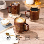 GBhome Large Coffee Mugs Set of 4, 16oz Handmade Stoneware Coffee Mugs Set with Large Handle for Cappuccino/Latte/Tea/Hot Cocoa, Dishwasher & Microwave Safe, Caramel - Image 7