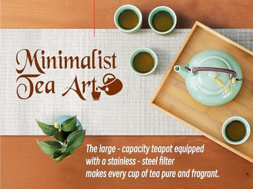 Japanese Tea Set for Adults, Japanese Gongfu Tea Set with 1 Teapot (23.5oz/700ml), 6 Tea Cups(4oz/120ml), Tea Tray & Stainless Infuser, Japanese Teapot Set Tea Gift Set (Kiln Mint Green) - Image 3