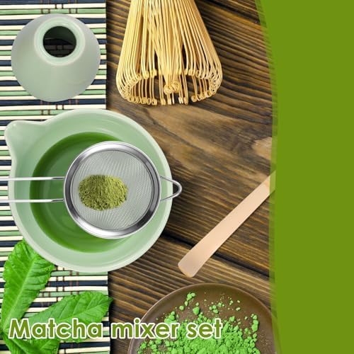 Ceramic matcha agitator, Matcha Whisk and Bowl Tea Set 5Pcs Ceremony Chasen Tool Stand for Beginners Kit(Matcha) - Image 4