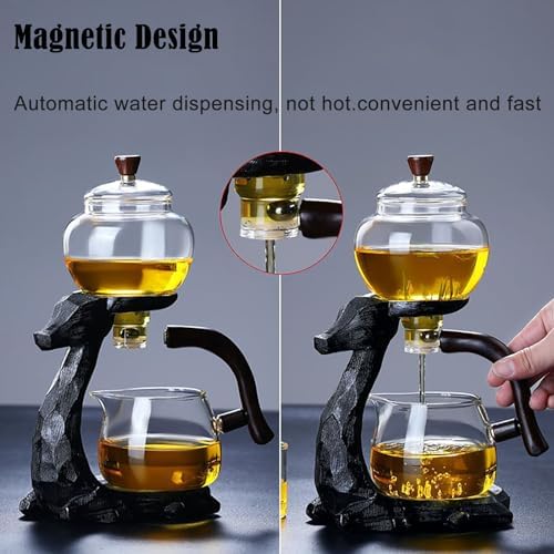 YUDIZWS Lazy Kungfu Drip Teapot,Heat Resistant Tea Set,Sturdy High Borosilicate Glass Teapot,Magnetic Water Diversion Semi-Automatic Teapot Set Magic Tea Set, Black Deer Tea se - Image 6