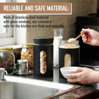 Mimorou 3 Pcs Stainless Steel Canister Set with Glass Windows Visible Storage Jars Silver Kitchen Canister Set for Pasta Flour Oat Sugar Container, Kitchen Tools, Housewarming Gifts(Black,32 oz) - Image 5