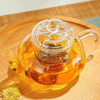 Glass Teapot 10oz with Vertical Stripes Clear Tea Kettle with Removable Glass Infuser 300ml Pumpkin Shape Tea Pot for Loose Leaf Teapot - Image 7