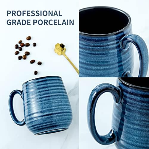 HASENSE Large Coffee Mugs Set of 2, Porcelain 20 oz Coffee Cups for Office and Home, Modern Coffee Mug with Big Handle for Latte Coffee Tea Soup as Friend Gifts, Dishwasher and Microwave Safe, (Blue) - Image 4