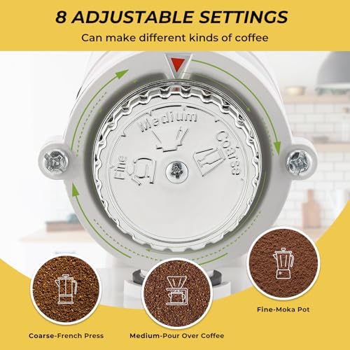 Electric Burr Coffee Grinder, Anti-Static 8 Grind Settings, White - Image 2