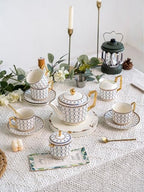 7 Oz Bone China Blue Tea Cup and Saucer Service for 4, Afternoon Porcelain Tea Set with Teapot, Tea Sets For Women Tea Party. - Image 6
