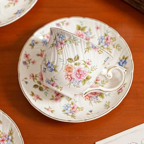 Agyiuns Tea Set 21Pcs ceramic 6 tea cups and saucers, sugar and creamer set,Teapot for Adults,Tea Party (small crushed flower) - Image 5