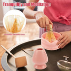 5Pcs Matcha Whisk Set Ceramic Matcha Bowl Kit with Spout Matcha Bamboo Whisk and Sifter Spoon Elegant Matcha Tea Set for Matcha Tea Lovers (Pink) - Image 5