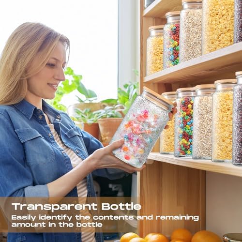 Domensi 6 Pcs Vintage Glass Storage Jar 34 oz Airtight Food Storage Containers with Bamboo Lid Kitchen Storage Sealed Jar Glass Vintage Canisters for Kitchen Counter, Pantry, Coffee Bean, Grains, Tea - Image 6