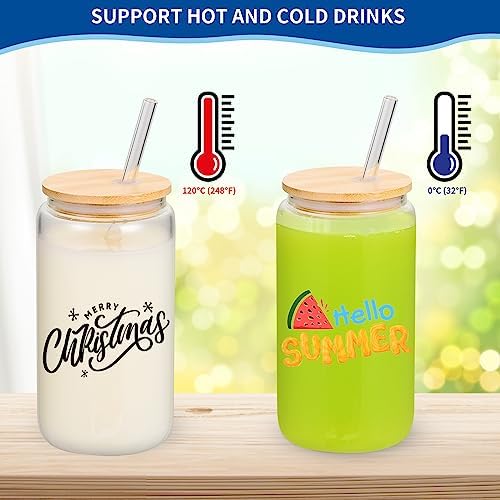 16oz Clear Sublimation Glass Tumbler with Bamboo Lid & Straw, 8-Pack - Image 6