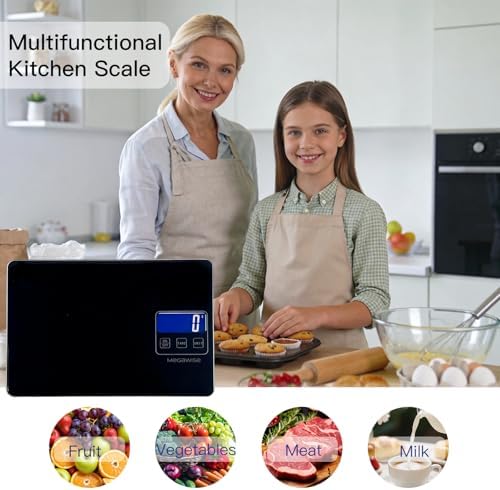 MegaWise Precision Food Scale, 33lb Waterproof Rechargeable Digital Kitchen Scale, 1g/0.04oz Precise Graduation, Weight Grams and Ounces for Cooking Baking, 5 Units Conversion, Tare Function (Black) - Image 2