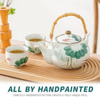 Japanese Tea Set Porcelain Tea Set with Teapot and Tea Cup Set for 4, Green and White Tea Sets for Adults with Stainless Infuser and Bamboo Tray, Asian Tea Set for Tea Lovers/Women/Men (Lotus) - Image 5