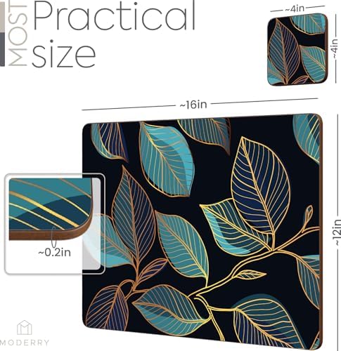 Set of 4 Heat Resistant Cork Placemats for Dining Table with Free Set of 4 Matching Drink Coasters Sage Green Marble Design 16 x 12 Inches Cork Backed Hard Placemats (Blue Gold Botanical) - Image 7