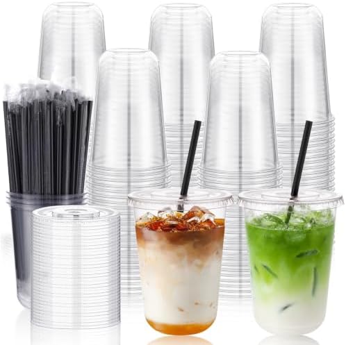 tchrules 200 Set 16oz Clear Plastic Iced Coffee Cups with Lids and Straws by TCHRULESHOME