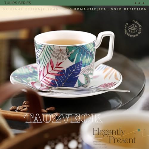 Coffee Cup Set with Saucer, Cup And Spoon, 200Ml Espresso Cups, Floral Ceramic Cups, Colorful Porcelain Coffee Mugs, Tea Cups, Mugs, Cappuccino Cups,Coffee cup f - Image 2