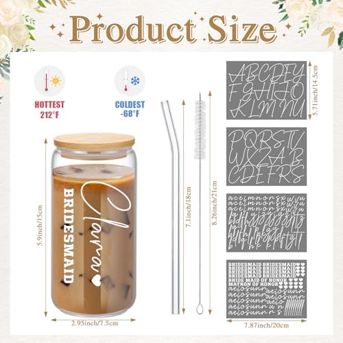 Skylety 6 Set Bridesmaid Personalized Glass Cups with Name Stickers - Image 2