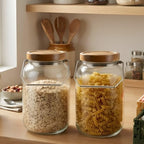 Glass Flour Sugar Storage Containers with Wood Lid and Handle - Image 2